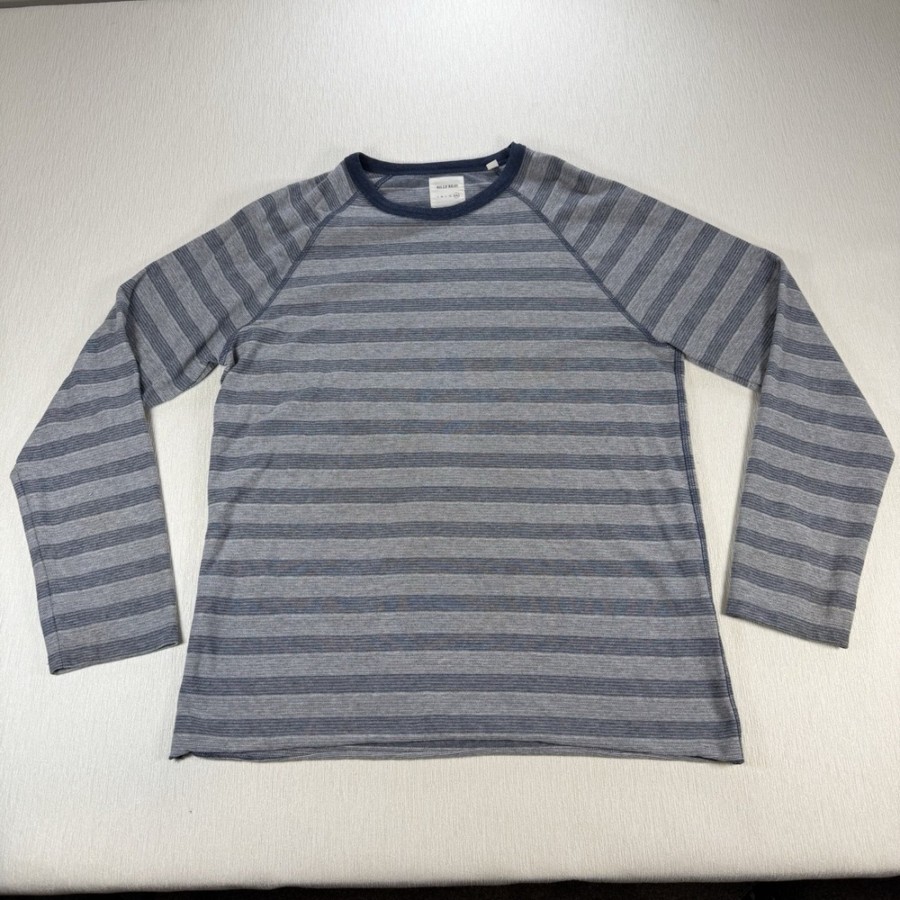 Billy Reid Shirt Mens 2X Gray Blue Striped Heather Raglan Long Sleeve Outdoor